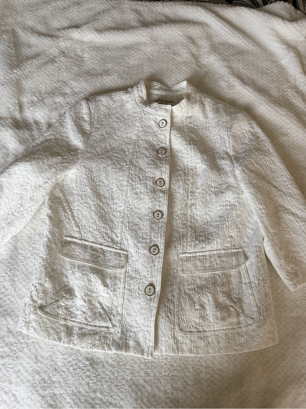 Rebecca Malone Textured Ivory Button-Front Jacket